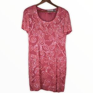80’s Vintage Beaded Sequin Pink Mini Dress size 12